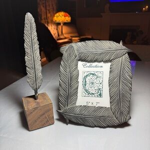 Feather Frame Ruff Hewn Resin Native American Indian Photo Picture 5x7 & Statue